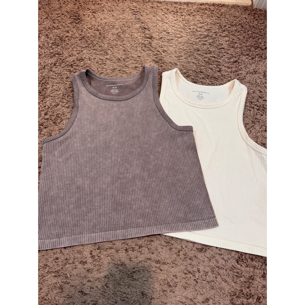 Harmony & Balance Ribbed Tank Tops Bundle Women's Medium Brown Ivory 2 Pack